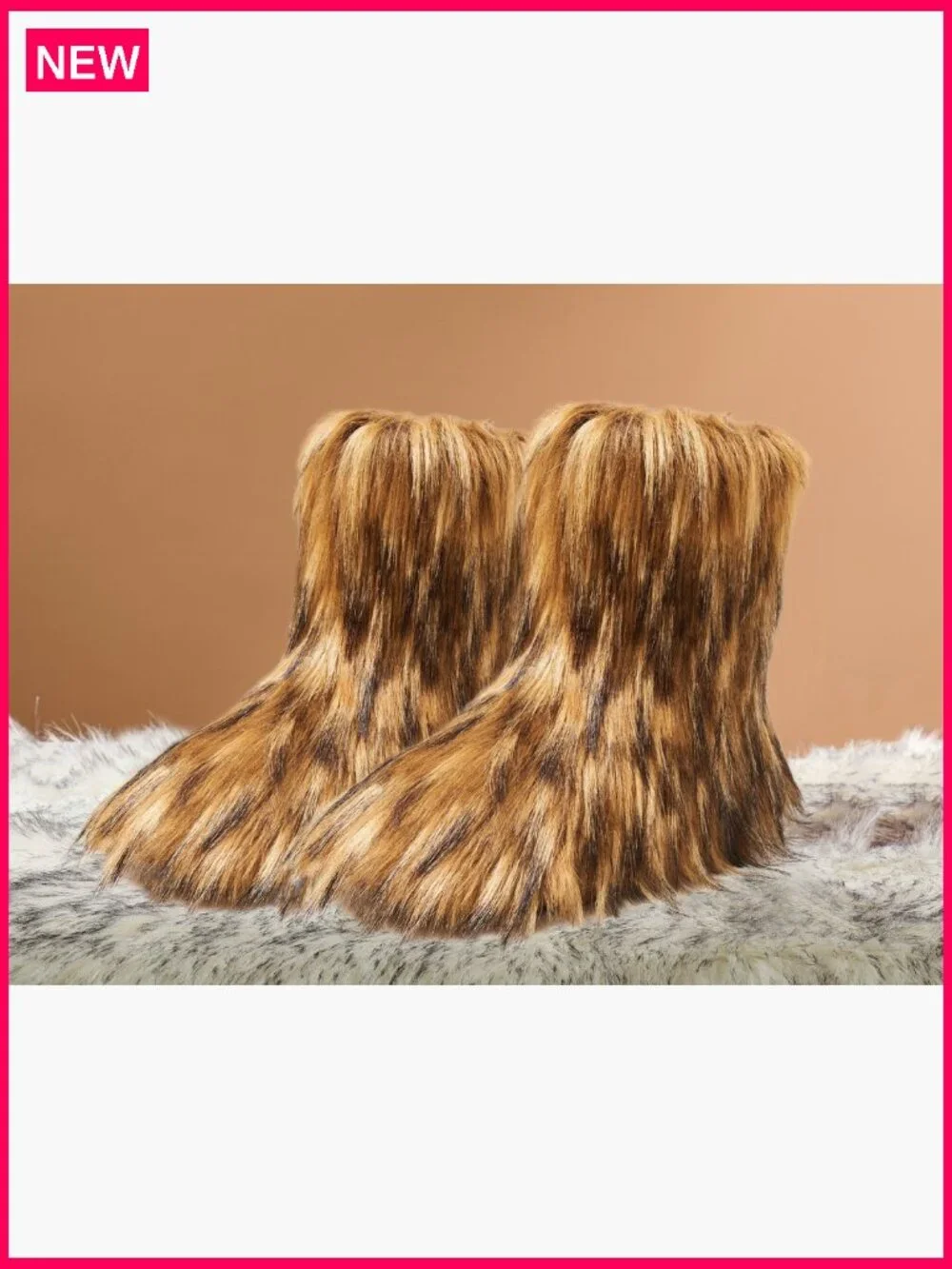 Faux Fur Mid-Calf Winter Snow Boots, Fleece Lined Warm Comfortable Boots